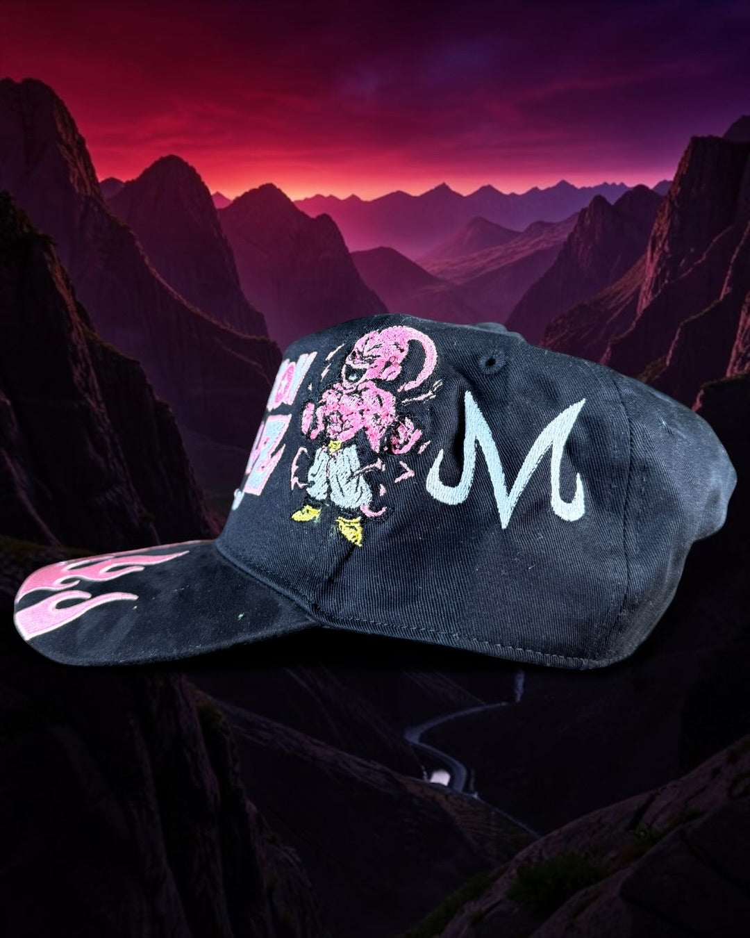 Black - Brim Suede with Pink Flames Hat - Kid Buu - DBZ