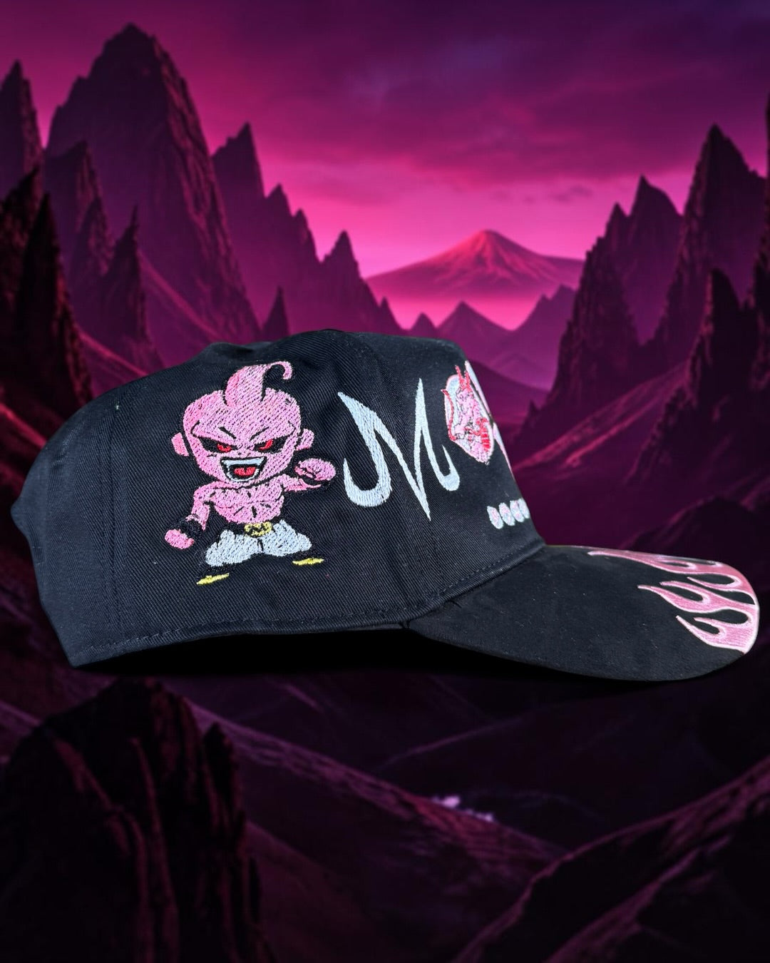 Black - Brim Suede with Pink Flames Hat - Kid Buu - DBZ